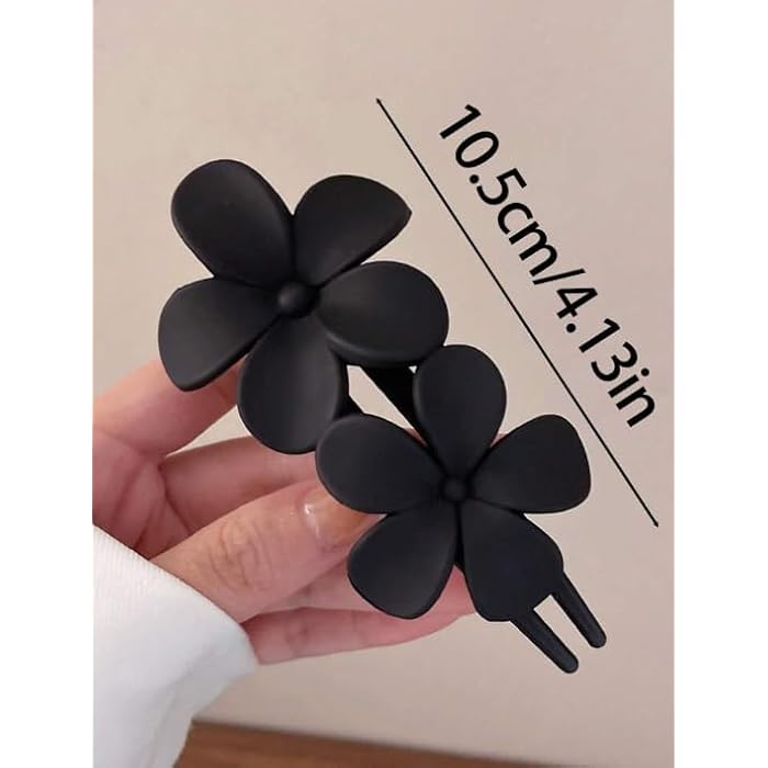 4pc Women's 4.13in/10.5cm Large Black, White, Khaki, Brown Flower Shaped Lightweight Plastic Hair Clips, Fashi Versatile High-End Elegant Simple Minimalist Plain Color Hair Claw - Image 3